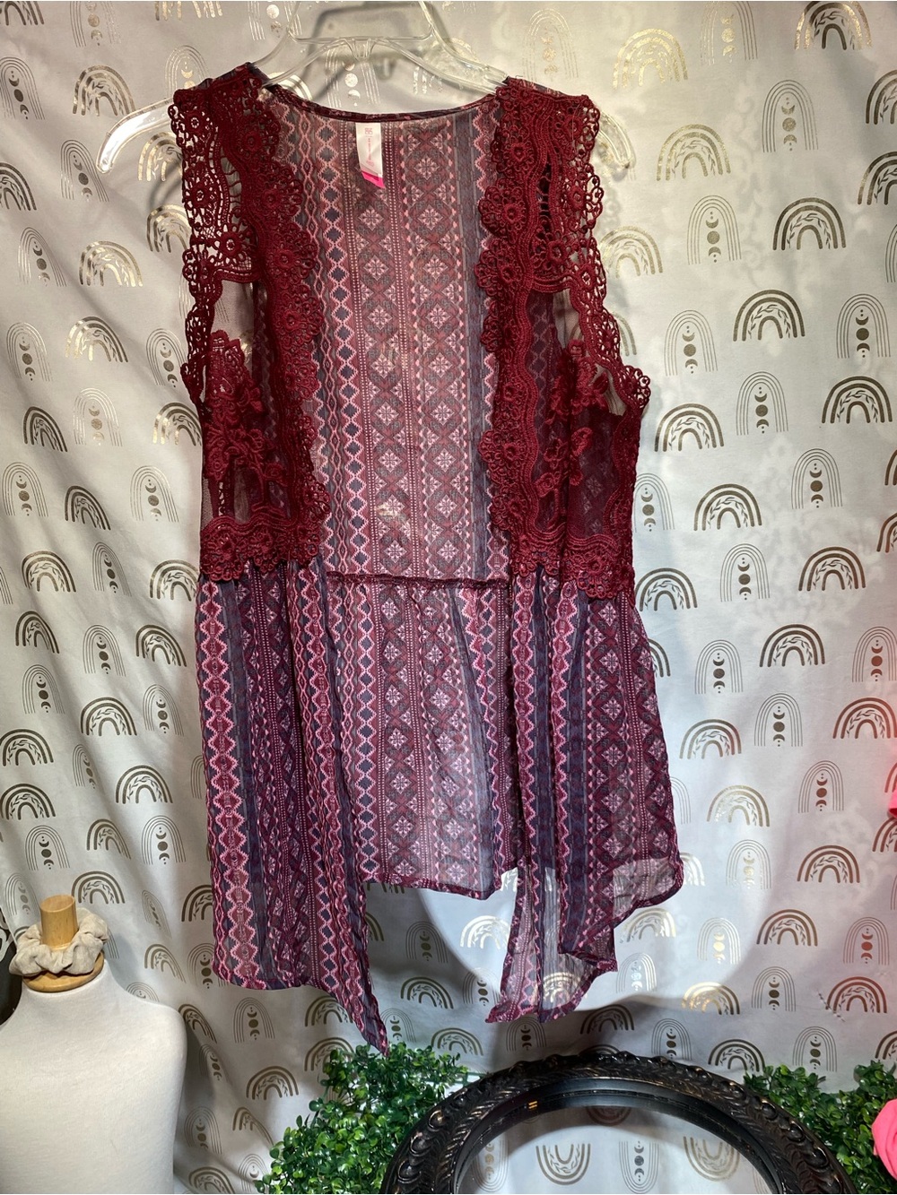 No Boundaries Pink and Burgundy Patterned Layering Vest